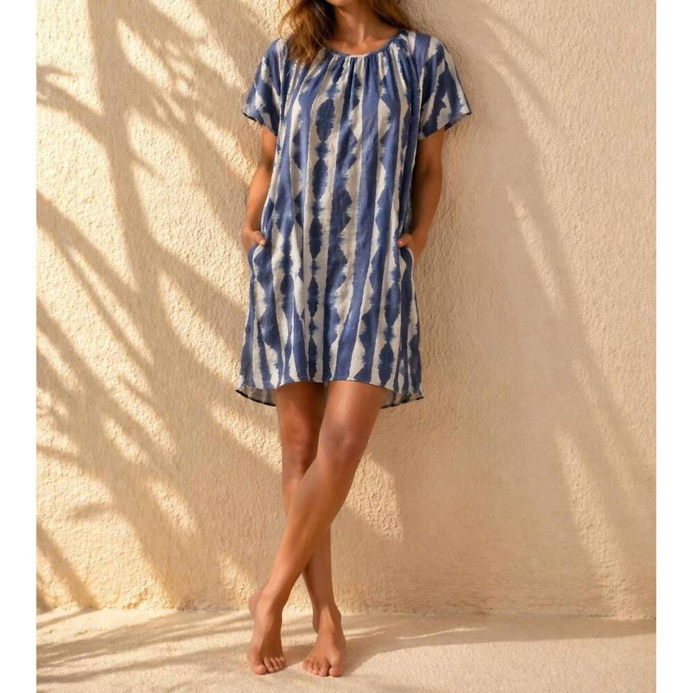 NEW THE KORNER short-sleeve swing dress in indigo tide